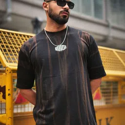 Maniac Men Abstract Printed Round Neck Cotton Oversized T-shirt-image-73