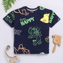Happy Faces Boys Tom & Jerry Print Drop-Shoulder Sleeves Pure Cotton T-shirt-image-23