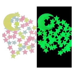 COMERCIO Glow in The Dark Moon And Star Shaped Fluorescent Radium Stickers - Multicolour-picture-17
