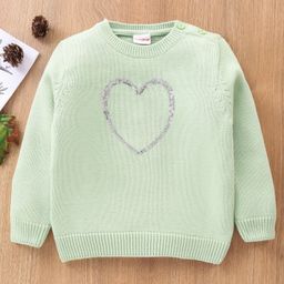 Babyhug Full Sleeves Sweater Heart Sequin- Green-image-71