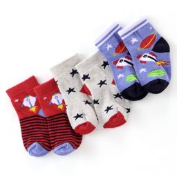 Cute Walk by Babyhug Anti Bacterial Ankle Length Stars Design Socks Pack of 3 - Multicolour-picture-27