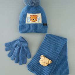 Babyhug Woolen Cap Gloves & Muffler Set - Blue-image-50