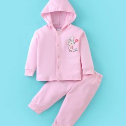Tango Fleece Full Sleeves Hooded Winter Night Suit with Bunny Print - Pink-image-33