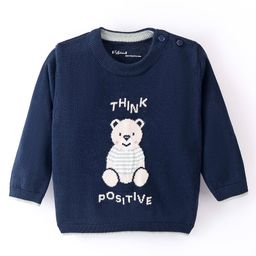 ToffyHouse 100% Cotton Full Sleeves Pullover Sweater with Bear Design - Navy Blue-image-20