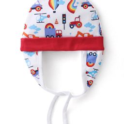 Babyoye 100% Cotton Knit Caps Truck  Print - White & Red-image-54