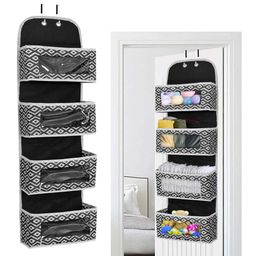 PrettyKrafts Over Door Hanging Organizer with 4 Large Pockets,,Black-17