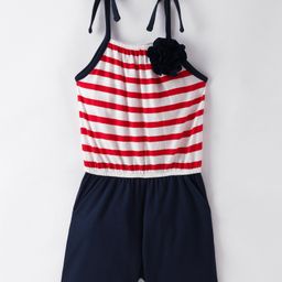 CrayonFlakes Sleeveless Striped & Floral Applique Jumpsuit - Off White-picture-39