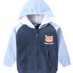 Babyhug Cotton Knit Full Sleeves Front Open Sweat Jacket with Hood Zipper & Teddy Graphics - Navy Blue-image-14