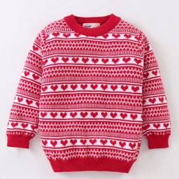 Simply Knitted Full Sleeves Pullover Sweater with Heart Design - Red-picture-43