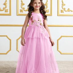 Mark & Mia Sleeveless Party Frock With Sequins & Floral Embroidery- Pink-image-2