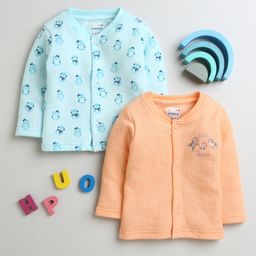 BUMZEE Pack Of 2 Full Sleeves Penguins Printed Tees - Orange & Sky Blue-image-28
