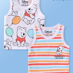 Babyoye Disney Lycra Knit Sleeveless Vests with Winnie the Pooh Graphics & Stripes Pack of 3 - White-image-24