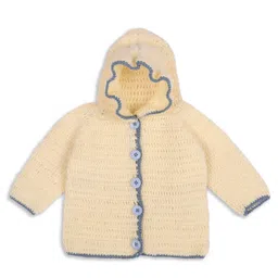 Windrop Solutions Wool Full Sleeves Hooded Crocheted Sweater Set - Beige-picture-9