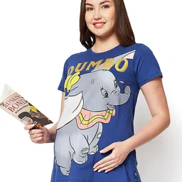 Bella Mama Disney Cotton Knit Half Sleeves Maternity Nursing Top With Dumbo Graphics - Navy Blue-picture-8