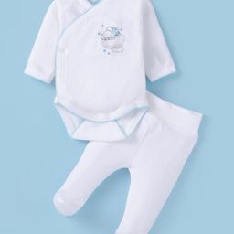 I Bears Cotton Interlock Knit Full Sleeves Onesie with Leggings Bear Print - Light Blue-image-99