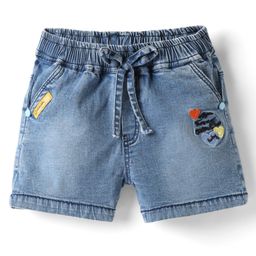 Olio Kids Denim Above Knee Length Shorts With Heart Embroidery - Light Blue-image-18