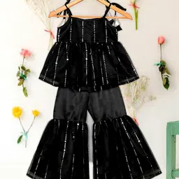 Saka Designs By Sapna Sleeveless Sequins & Mirror Work Detailed Kurta With Coordinating Sharara Set - Black-picture-10