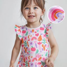 Babyhug Cotton Knit Frill Sleeves Top with Tropical Theme Print - White-picture-23
