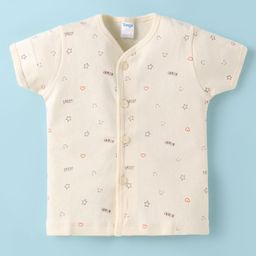 Tango Interlock Knit Half Sleeves Jhabla whit Star Print - Yellow-image-79