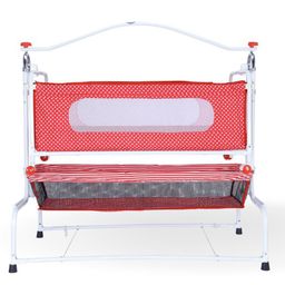Infanto Compact Baby Cradle Super Deluxe, Palna, Jhula, Totil, Swing, with Storage Basket, multipurpose use ,with Breathable Net Cover, Anti-Skid Pad - 0 to 12 Months - CC29B-SDX RED-12