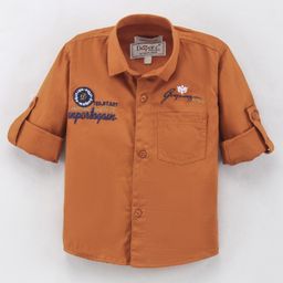 Dapper Dudes Full Sleeves Typography Embroidered Shirt - Orange-picture-32