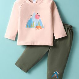 Tango Interlock Knit Full Raglan Sleeves T-Shirt & Lounge Pant Set With Jungle Print - Light Peach-picture-45