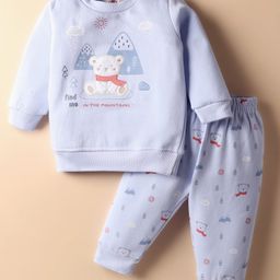 Zero Fleece Knit Full Sleeves Night Suit with Animal Embroidery & Patch - Purple-picture-44