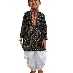 Aglare Rayon Woven Navratri Theme Full Sleeves Bandhani Designed Costume Set - Black & White-image-89