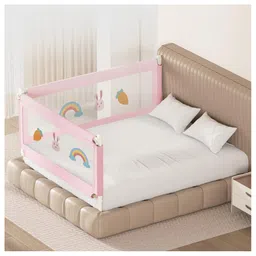 Kids Station Foldable Bed Rail Guard 2 Side, Pink (200 x 150 cm) Adjustable Height Baby Safety Barrier for Queen Size Bed (6.6ft x 5ft, Basic)-picture-14