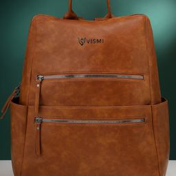 VISMIINTREND Laptop Backpack for Men Office Use, Travel, Businessm Professional And Multi-Purpose Anti Theft Solid Vegan Leather Water Resistant Backpack Up to 17 Inch Laptop - Tan - Height 17 Inches-image-82