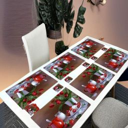 REVEXO 6Pc Red & Green Printed Rectangle Costers & Table Placemats-9