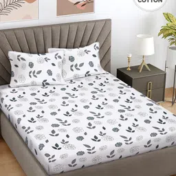 FABINALIV Grey & White Floral Printed 400 TC Cotton King Bedsheet Set 2.50 m x 2.25 m-image-65
