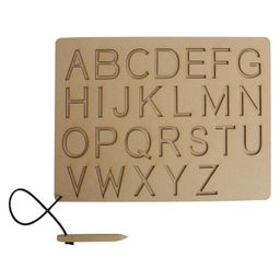 Mindmaker Wooden Tracing Slate Writing Practice Board with Dummy Pencil Set of 4 Board Capital Alphabets Small Alphabets Numbers Shapes - Brown image 2