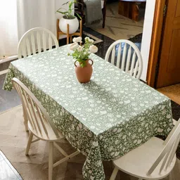The Yard House Green & White Printed Anti-Slip Cotton Rectangle 4-Seater Table Cover-image-58
