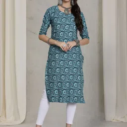 7Threads Women Ethnic Motifs Printed Thread Work Floral Crepe Kurta-image-97