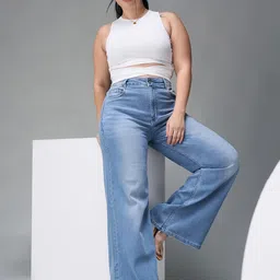 Miss Chase A+ Women Wide Leg High-Rise Mildly Distressed Light Fade Stretchable Jeans-image-70