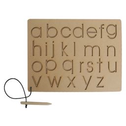 Mindmaker Wooden Tracing Slate Writing Practice Board with Dummy Pencil Set of 4 Board Capital Alphabets Small Alphabets Numbers Shapes - Brown image 3