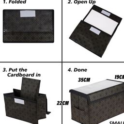 Kuber Industries Drawer Storage Box  Clothes Drawer Organizer with Handle  Transparent Lid with Velcro  Wardrobe Organizer for Books  Golden-Dot Dhakkan Storage Box  Small  Pack of 2  Black image 3