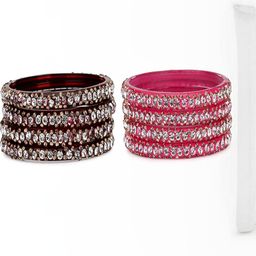 SOMIL Set Of 8 Maroon Alloy Artificial Stones and Beads Antique Bangles-image-91