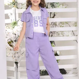 Ministitch Girls Printed T-shirt & Shirt With Trousers Set-image-90