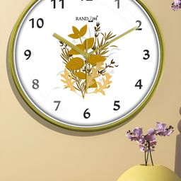 RANDOM White & Yellow Printed Round Contemporary Analogue Wall Clock-57