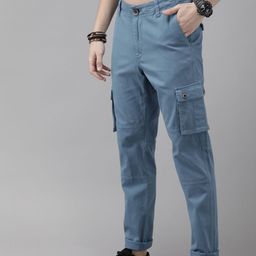 Roadster Men Blue Regular Fit Solid Cargos-image-76
