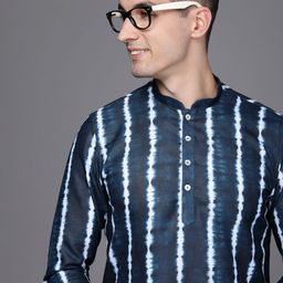 Manyavar Men Blue Striped Short Kurta-image-38
