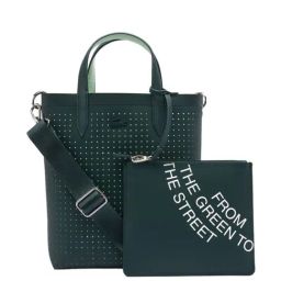 Lacoste True to Yourself Green PVC Textured Reversible Tote Handbag-image-58