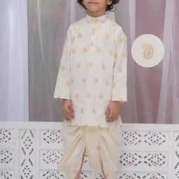 Little Bansi Boys Cream Cotton Self Design Kurta Set-picture-48