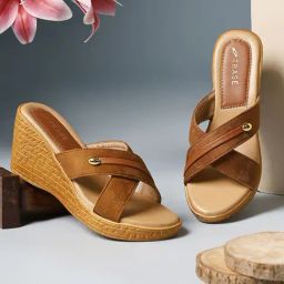 Trase Women's Tan Cross Strap Wedges-picture-2