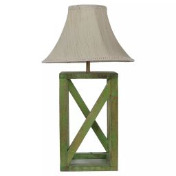 Tucasa SHS-36 Mango Wood Cotton B-22 Table Lamp 21 Inch (Green and Beige)-34