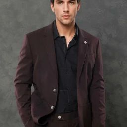 Rare Rabbit Maroon Tailored Fit Solid Formal Suit-image-93