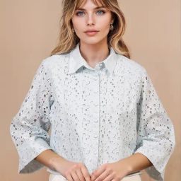 Crimsoune Club Blue Cotton Embroidery Shirt-image-7
