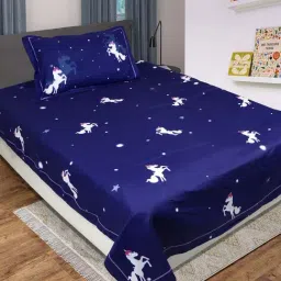 Saral Home Unicorn Navy Polyester 200 TC Kids Bed Linen Set-image-29